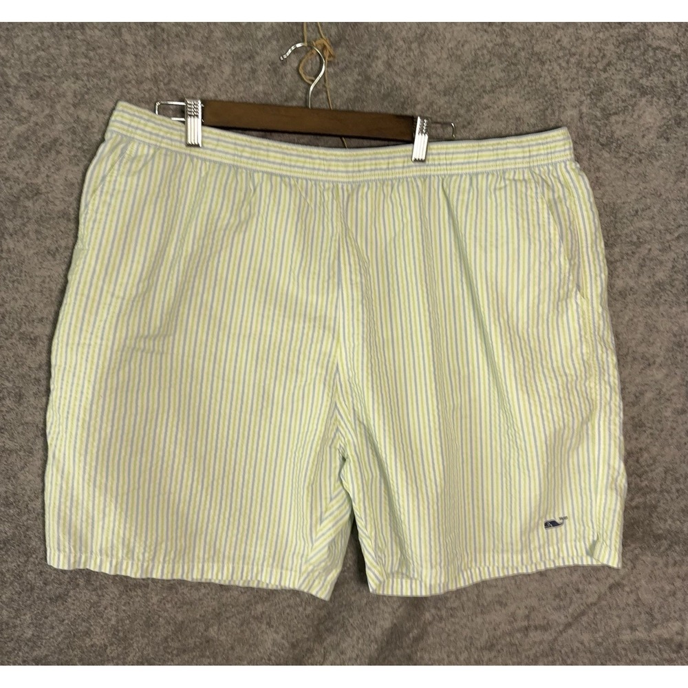 Vineyard‎ Vines Seersucker Swim Trunks Men XL Blue Green Striped 7" Inseam